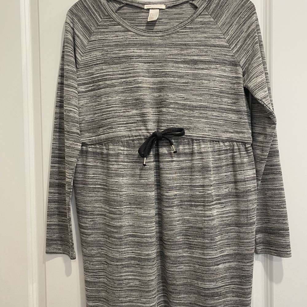 H&M Mama Maternity Gray Striped Long Sleeve Dress